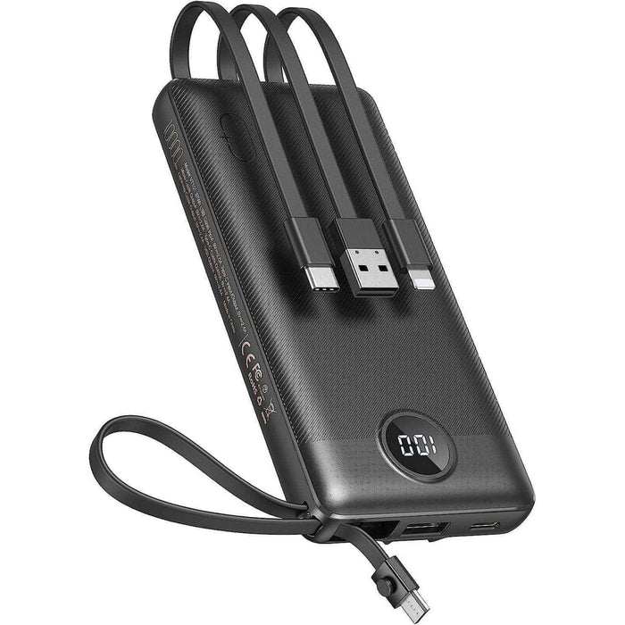 Compact 10,000mah Power Bank With Integrated Cables And Usb-c 