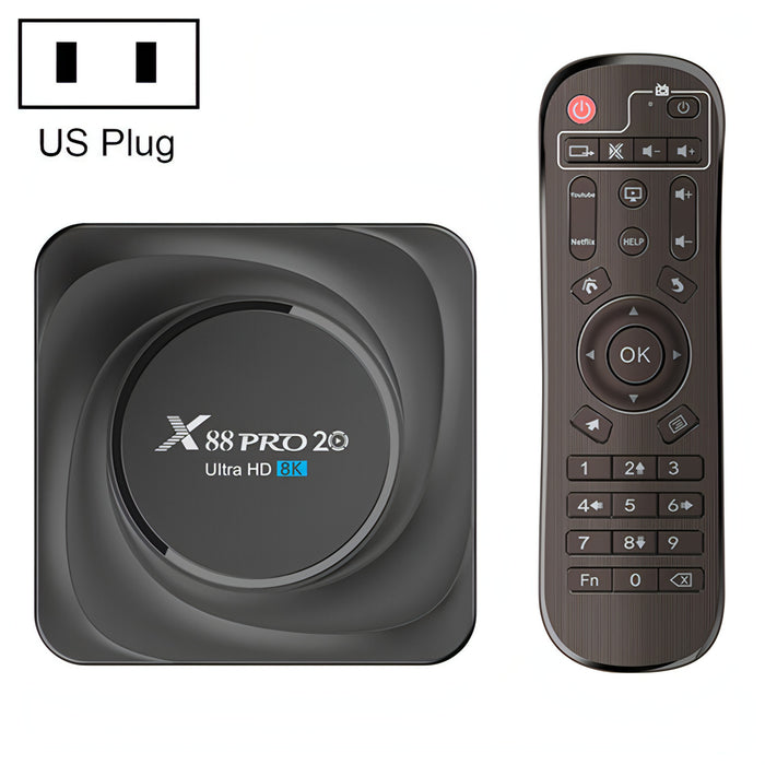 X88 Pro 20 4K Smart TV BOX Android 11.0 Media Player with Infrared Remote Control, RK3566 Quad Core 64bit Cortex-A55 up to 1.8GHz, RAM: 4GB, ROM: 32GB, Support Dual Band WiFi, Bluetooth, Ethernet, EU Plug SJMUSICGROUP