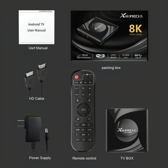 X88 Pro 13 Android 13.0 Smart TV Box with Remote Control, RK3528 Quad-Core, 4G+32GB SJMUSICGROUP