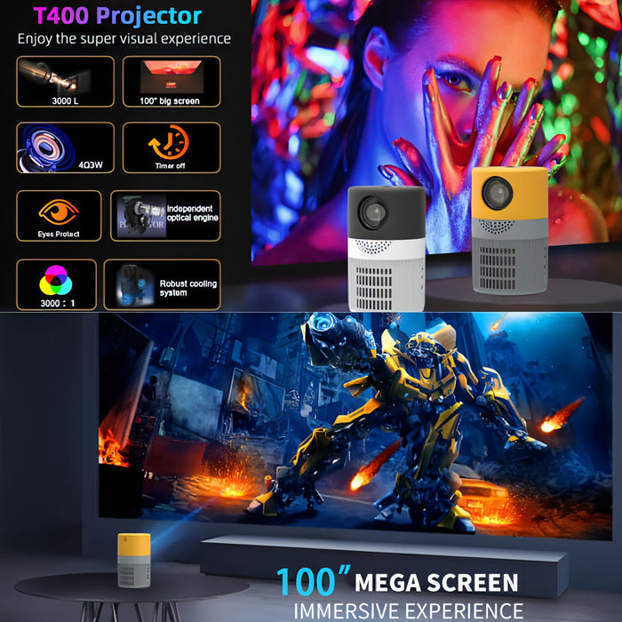 T400 100 inch Screen 3000 Lumens LED Mini Projector SJMUSICGROUP