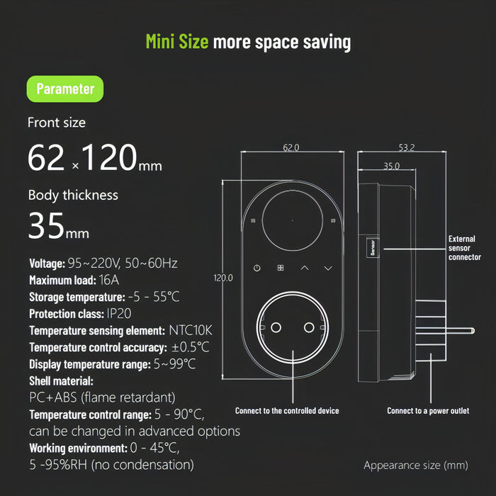 Plug-in LCD Thermostat, EU Plug SJMUSICGROUP