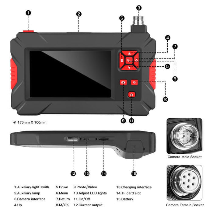 P30 8mm 1080P IP68 Waterproof 4.3 inch Screen Dual Camera Digital Endoscope SJMUSICGROUP