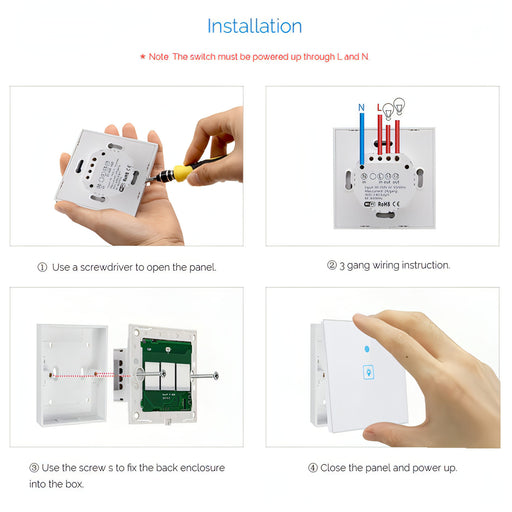 WS-EU-03 EWeLink APP & Touch Control 2A 3 Gangs Tempered Glass Panel Smart Wall Switch, AC 90V-250V, EU Plug SJMUSICGROUP