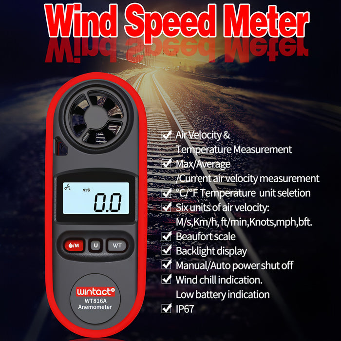 Wintact WT816A Digital Electronic Thermometer Anemometer SJMUSICGROUP