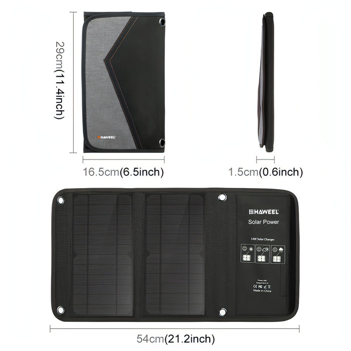 HAWEEL 14W Foldable Solar Panel Charger with 5V / 2.4A Max Dual USB Ports SJMUSICGROUP