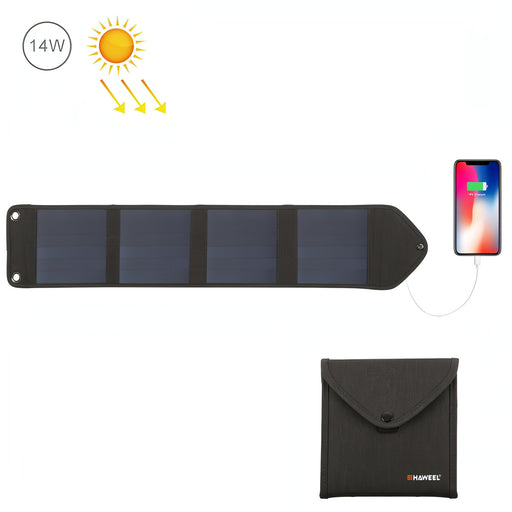 HAWEEL 14W 5V 2.4A Portable Foldable Solar Charger Outdoor Travel Rechargeable Folding Bag with 4 Solar Panels & USB Port, Size: S SJMUSICGROUP