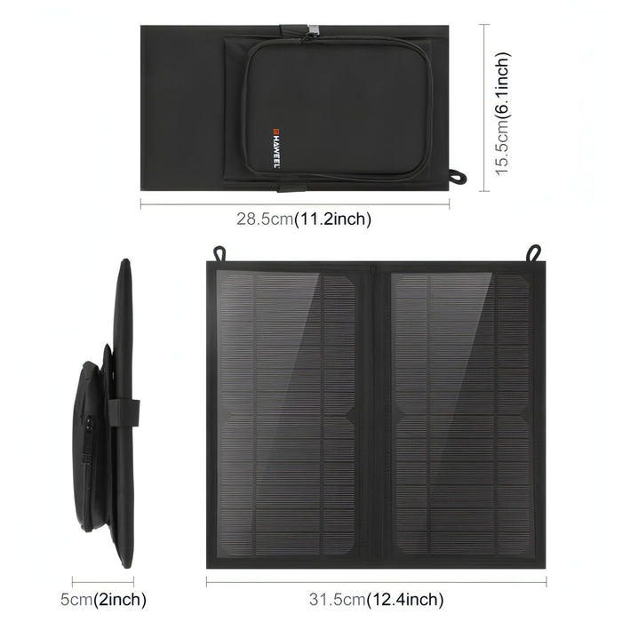 HAWEEL 12W 2 Panels Foldable Solar Panel Charger Bag with 5V / 3.1A Max Dual USB Ports, Support QC3.0 and AFC SJMUSICGROUP