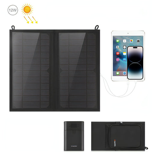 HAWEEL 12W 2 Panels Foldable Solar Panel Charger Bag with 5V / 3.1A Max Dual USB Ports, Support QC3.0 and AFC SJMUSICGROUP