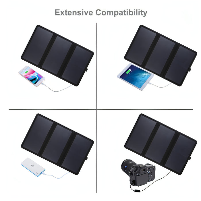 HAWEEL 21W Ultrathin 3-Fold Foldable 5V / 3A Solar Panel Charger with Dual USB Ports, Support QC3.0 and AFC SJMUSICGROUP