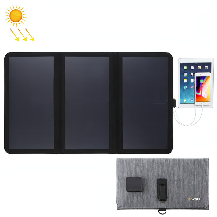 HAWEEL 21W Ultrathin 3-Fold Foldable 5V / 3A Solar Panel Charger with Dual USB Ports, Support QC3.0 and AFC SJMUSICGROUP