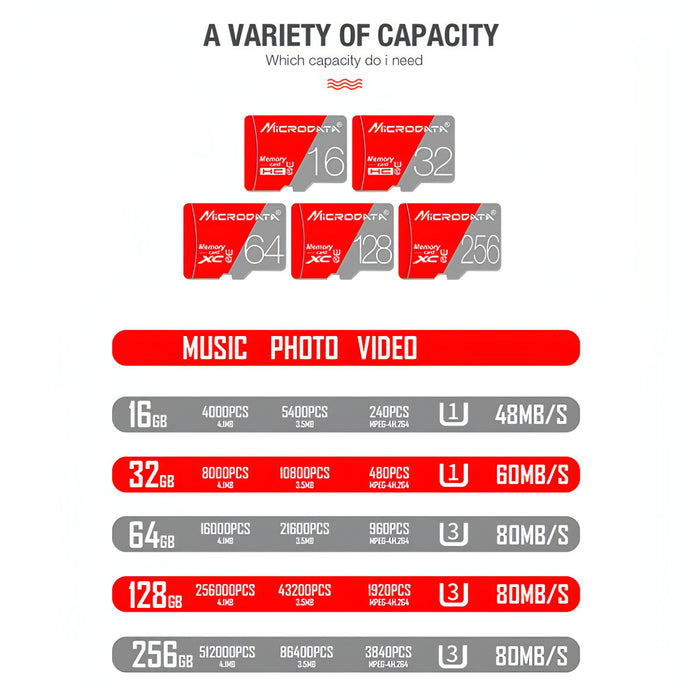 MICRODATA 256GB Class10 Red and Grey TF(Micro SD) Memory Card SJMUSICGROUP