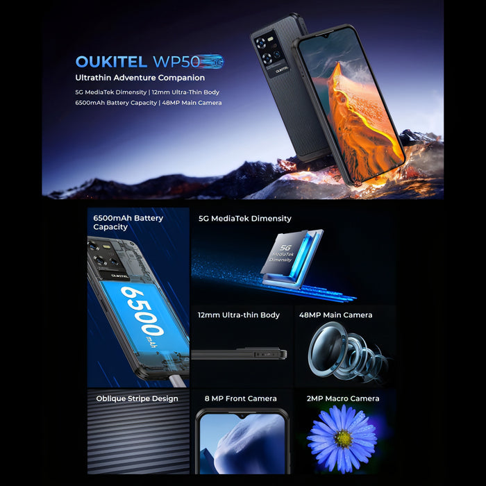 Oukitel WP50 5G Rugged Phone, 4GB+256GB, 6.6 inch Android 14.0 MediaTek Dimensity 6100+ Octa-core 3.0GHz, NFC, OTG, Network: 5G SJMUSICGROUP