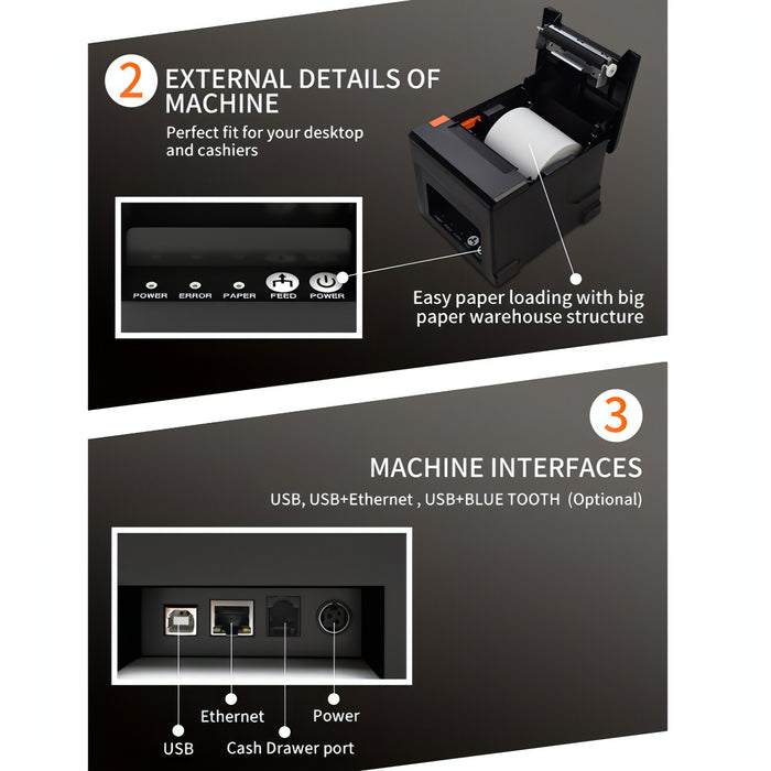 ZJ-8360-L USB Bluetooth Wireless Auto-cutter 80mm Thermal Receipt Printer SJMUSICGROUP