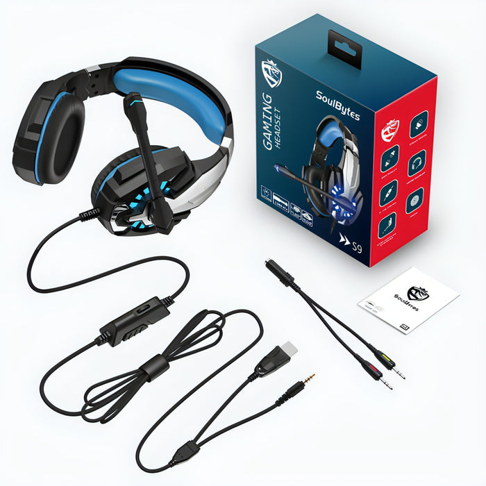 Soulbytes S9 USB + 3.5mm 4 Pin Adjustable LED Light Gaming Headset with Mic SJMUSICGROUP