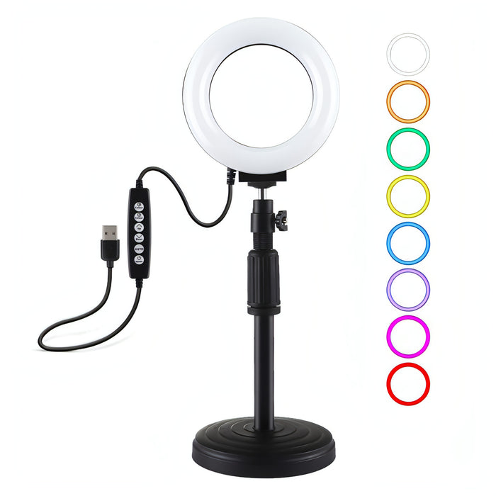 PULUZ 4.7 inch 12cm Curved Surface Ring Light + Round Base Desktop Mount USB 10 Modes 8 Colors RGBW Dimmable LED Ring Selfie Beauty Vlogging Photography Video Lights with Cold Shoe Tripod Ball Head SJMUSICGROUP