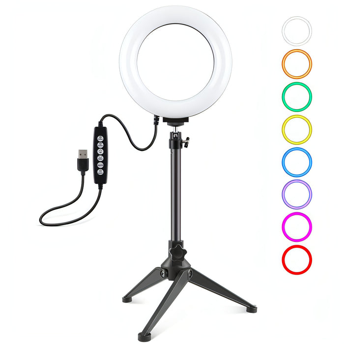 PULUZ 6.2 inch 16cm USB 10 Modes 8 Colors RGBW Dimmable LED Ring Vlogging Photography Video Lights + Desktop Tripod Mount with Cold Shoe Tripod Ball Head SJMUSICGROUP