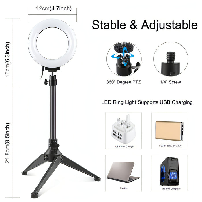 PULUZ 4.7 inch 12cm USB 10 Modes 8 Colors RGBW Dimmable LED Ring Vlogging Photography Video Lights + Desktop Tripod  Mount with Cold Shoe Tripod Ball Head SJMUSICGROUP