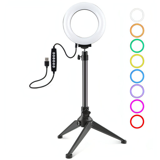 PULUZ 4.7 inch 12cm USB 10 Modes 8 Colors RGBW Dimmable LED Ring Vlogging Photography Video Lights + Desktop Tripod  Mount with Cold Shoe Tripod Ball Head SJMUSICGROUP