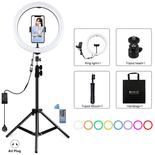 PULUZ 11.8 inch 30cm RGB Light 1.1m Tripod Mount Dimmable LED Ring Vlogging Selfie Photography Video Lights Live Broadcast Kits with Cold Shoe Tripod Ball Head & Phone Clamp SJMUSICGROUP