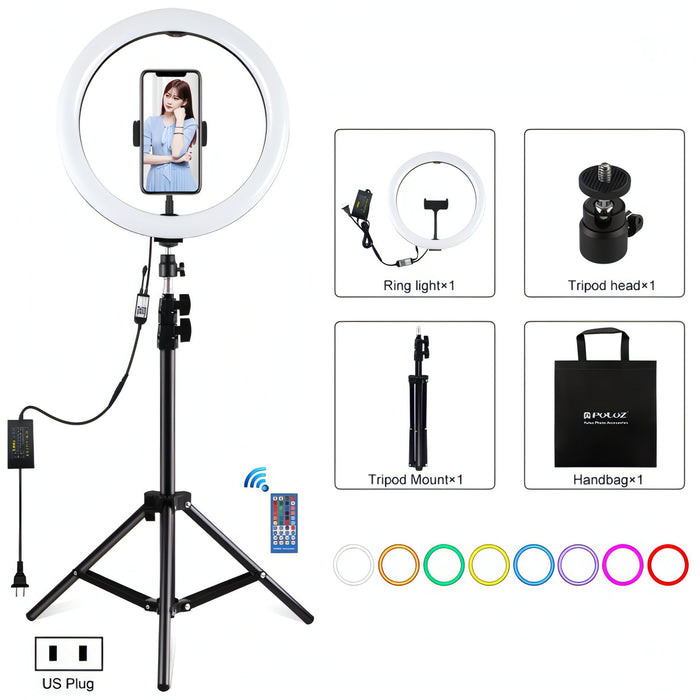 PULUZ 11.8 inch 30cm RGB Light 1.1m Tripod Mount Dimmable LED Ring Vlogging Selfie Photography Video Lights Live Broadcast Kits with Cold Shoe Tripod Ball Head & Phone Clamp SJMUSICGROUP