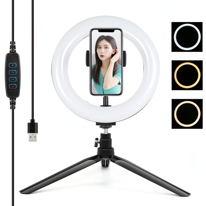 PULUZ 7.9 inch 20cm Light + Desktop Tripod Mount USB 3 Modes Dimmable Dual Color Temperature LED Curved Light Ring Vlogging Selfie Beauty Photography Video Lights with Phone Clamp SJMUSICGROUP