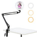 PULUZ 7.9 inch 20cm Ring Curved Light + Desktop Arm Stand USB 3 Modes Dimmable Dual Color Temperature LED Vlogging Selfie Photography Video Lights with Phone Clamp SJMUSICGROUP