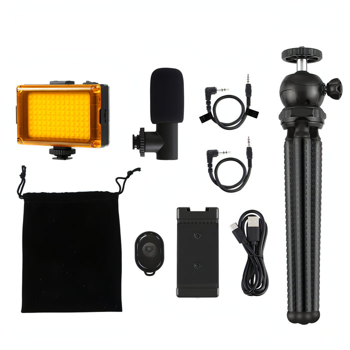 PULUZ  4 in 1 Vlogging Live Mini Octopus Bracket Kit + Studio Light + Microphone + Phone Clamp Kits SJMUSICGROUP