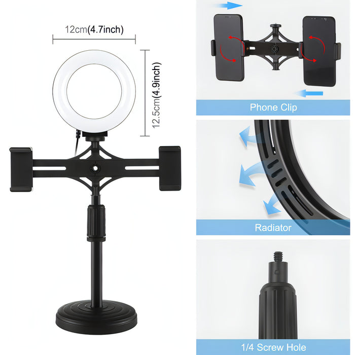 PULUZ 4.7 inch 12cm Ring Light Horizontal Dual Phone Brackets Desktop Holder Video Light Kits SJMUSICGROUP