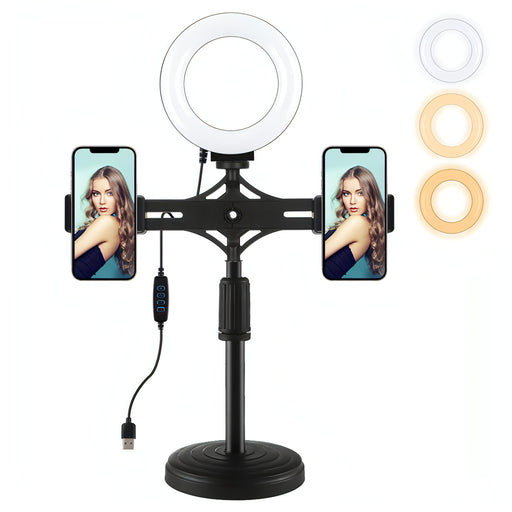 PULUZ 4.7 inch 12cm Ring Light Horizontal Dual Phone Brackets Desktop Holder Video Light Kits SJMUSICGROUP