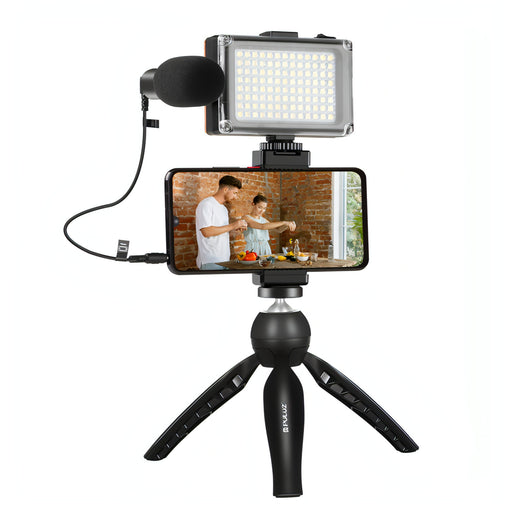 PULUZ Live Broadcast Smartphone Video Light Vlogger Kits with Microphone + LED Light + Tripod Mount + Phone Clamp Holder SJMUSICGROUP