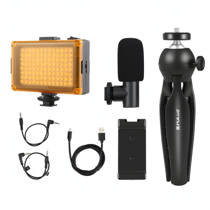 PULUZ Live Broadcast Smartphone Video Light Vlogger Kits with Microphone + LED Light + Tripod Mount + Phone Clamp Holder SJMUSICGROUP