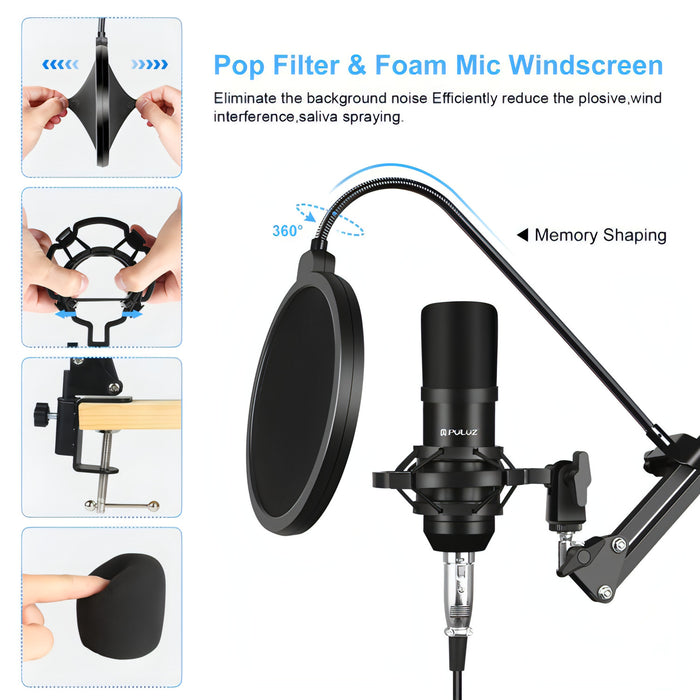 PULUZ Sound Card Live Broadcast Bluetooth Sound Mixer Studio Microphone Kits with Suspension Scissor Arm & Metal Shock Mount, Chinese Version SJMUSICGROUP