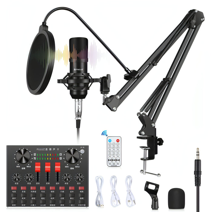 PULUZ Sound Card Live Broadcast Bluetooth Sound Mixer Studio Microphone Kits with Suspension Scissor Arm & Metal Shock Mount, Chinese Version SJMUSICGROUP