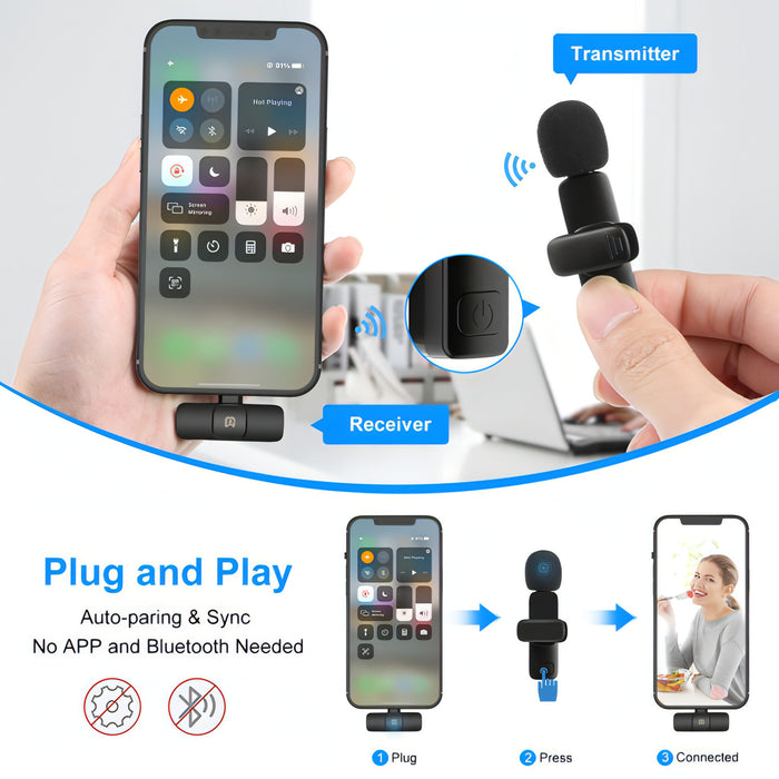 PULUZ Wireless Lavalier Noise Reduction Reverb Microphone for 8-Pin Device, Support Phone Charging SJMUSICGROUP