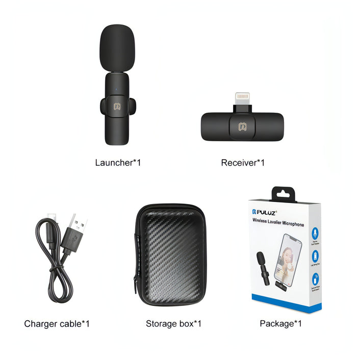 PULUZ Wireless Lavalier Noise Reduction Reverb Microphone for 8-Pin Device, Support Phone Charging SJMUSICGROUP