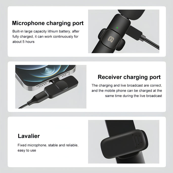 PULUZ Wireless Lavalier Noise Reduction Reverb Microphones for iPhone / iPad, 8-Pin Receiver Dual Microphones SJMUSICGROUP