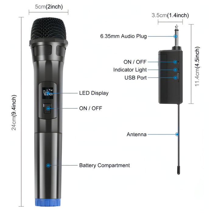 PULUZ UHF Wireless Dynamic Microphone with LED Display, 6.5mm Transmitter SJMUSICGROUP