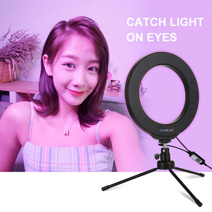 PULUZ 6.2 inch 16cm USB RGBW Dimmable LED Ring Vlogging Photography Video Lights  with Cold Shoe Tripod Ball Head & Remote Control SJMUSICGROUP