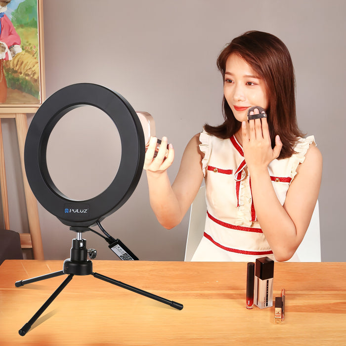 PULUZ 6.2 inch 16cm USB RGBW Dimmable LED Ring Vlogging Photography Video Lights  with Cold Shoe Tripod Ball Head & Remote Control SJMUSICGROUP