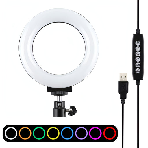 PULUZ 4.7 inch 12cm Curved Surface USB 10 Modes 8 Colors RGBW Dimmable LED Ring Vlogging Photography Video Lights with Tripod Ball Head SJMUSICGROUP