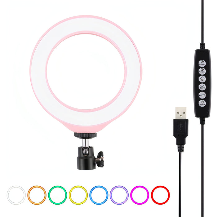 PULUZ 4.7 inch 12cm Curved Surface USB 10 Modes 8 Colors RGBW Dimmable LED Ring Vlogging Photography Video Lights with Tripod Ball Head SJMUSICGROUP