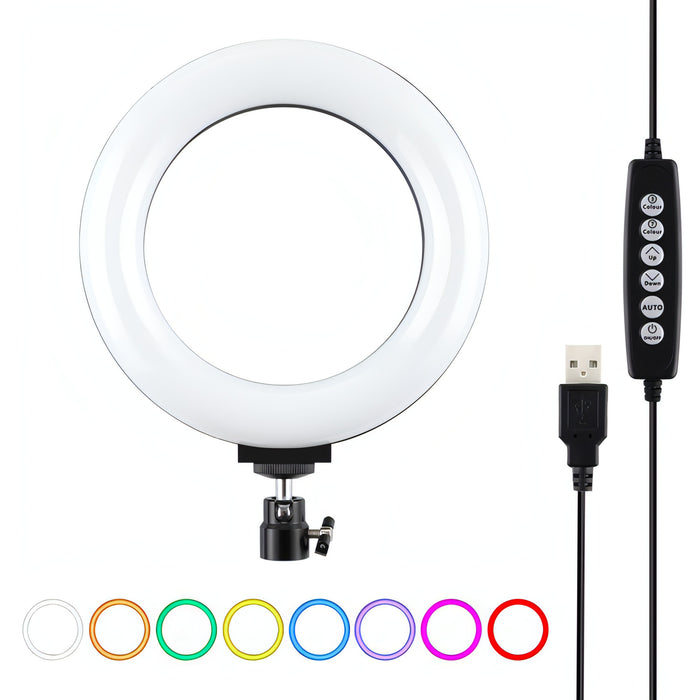 PULUZ 6.2 inch 16cm USB 10 Modes 8 Colors RGBW Dimmable LED Ring Vlogging Photography Video Lights with Tripod Ball Head SJMUSICGROUP