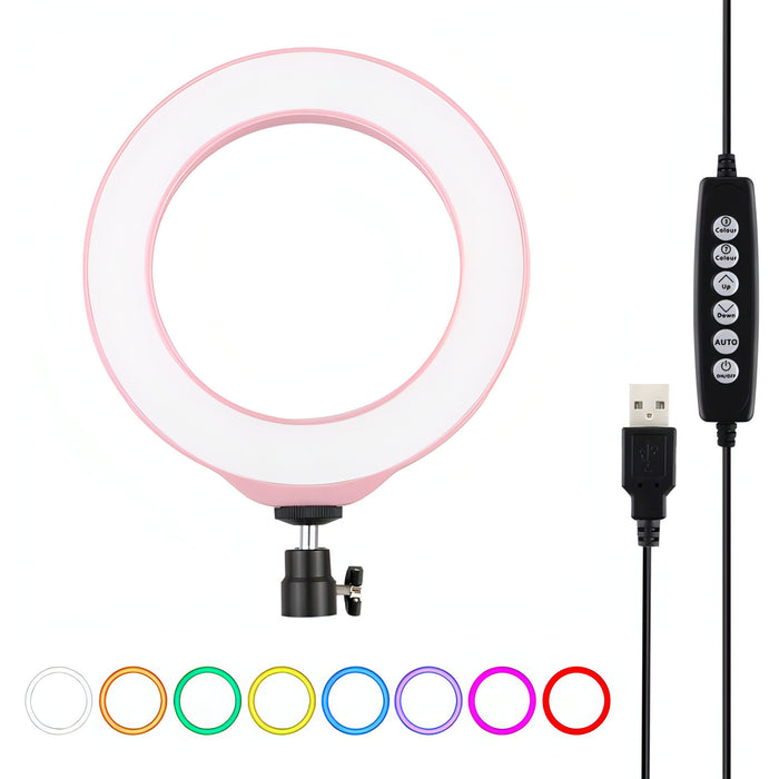 PULUZ 6.2 inch 16cm USB 10 Modes 8 Colors RGBW Dimmable LED Ring Vlogging Photography Video Lights with Tripod Ball Head SJMUSICGROUP