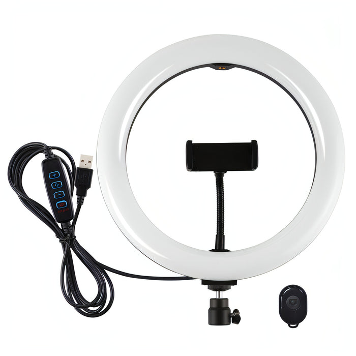 PULUZ 10.2 inch 26cm USB 3 Modes Dimmable Dual Color Temperature LED Curved Diffuse Light Ring Vlogging Selfie Photography Video Lights with Phone Clamp SJMUSICGROUP