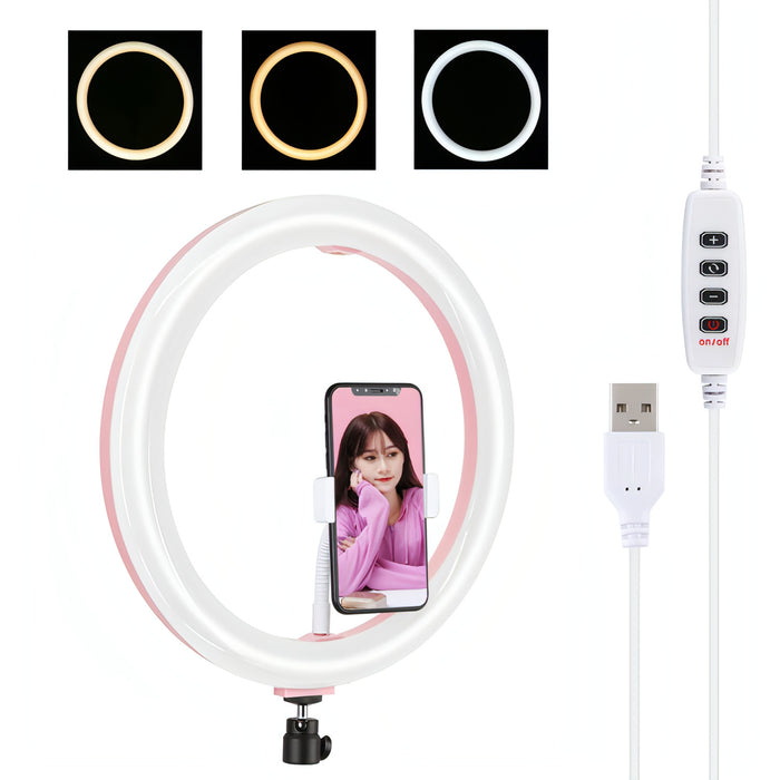 PULUZ 11.8 inch 30cm USB 3 Modes Dimmable Dual Color Temperature LED Curved Diffuse Light Ring Vlogging Selfie Photography Video Lights with Phone Clamp SJMUSICGROUP