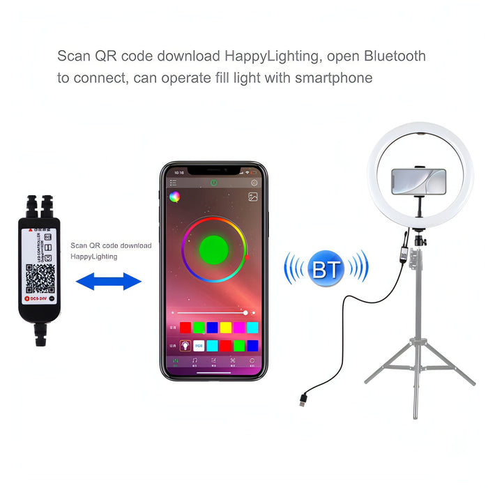 PULUZ 11.8 inch 30cm RGB Dimmable LED Dual Color Temperature LED Curved Diffuse Light Ring Vlogging Selfie Photography Video Lights with  Tripod Ball Head & Phone Clamp & Remote Control SJMUSICGROUP