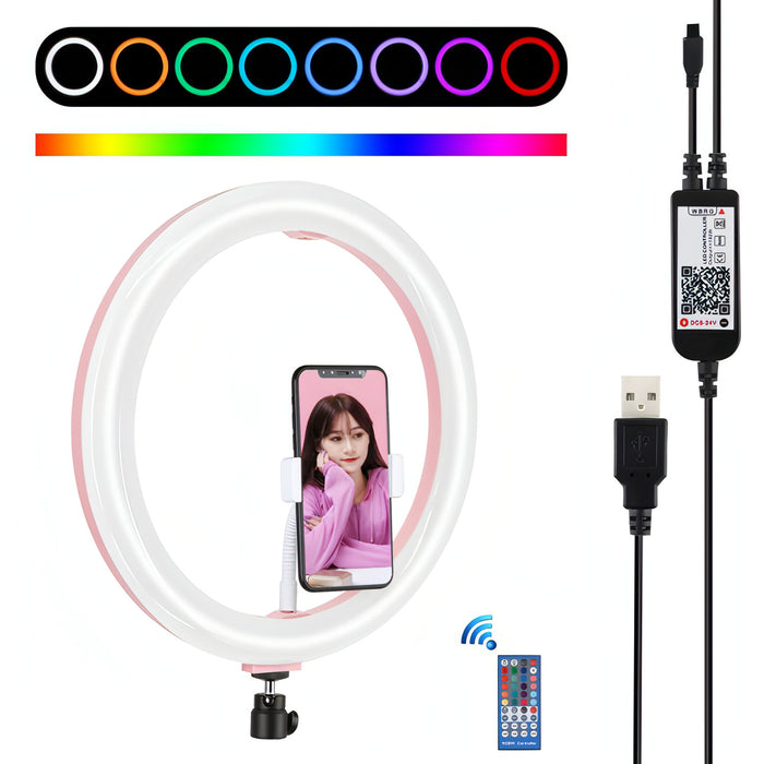 PULUZ 11.8 inch 30cm RGB Dimmable LED Dual Color Temperature LED Curved Diffuse Light Ring Vlogging Selfie Photography Video Lights with  Tripod Ball Head & Phone Clamp & Remote Control SJMUSICGROUP