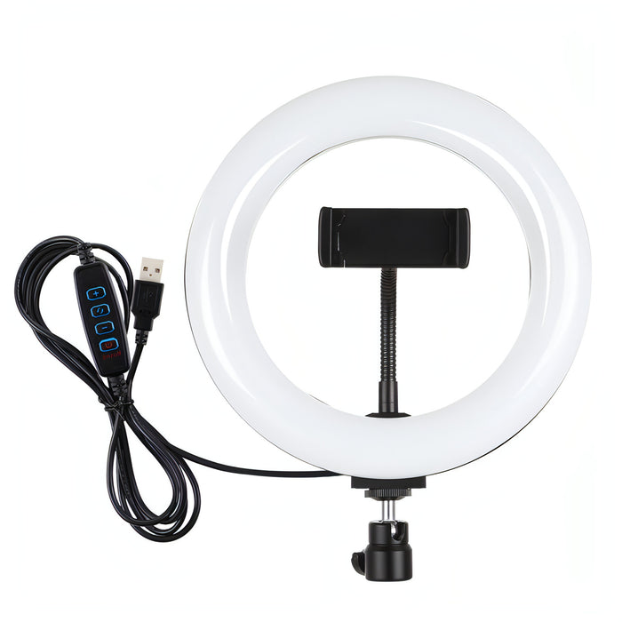 PULUZ 7.9 inch 20cm USB 3 Modes Dimmable Dual Color Temperature LED Curved Light Ring Vlogging Selfie Photography Video Lights with Phone Clamp SJMUSICGROUP