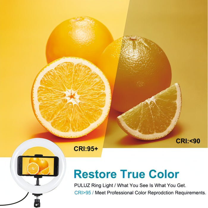 PULUZ 7.9 inch 20cm USB 3 Modes Dimmable Dual Color Temperature LED Curved Light Ring Vlogging Selfie Photography Video Lights with Phone Clamp SJMUSICGROUP