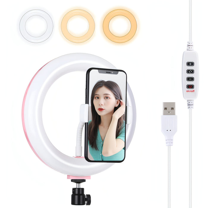 PULUZ 7.9 inch 20cm USB 3 Modes Dimmable Dual Color Temperature LED Curved Light Ring Vlogging Selfie Photography Video Lights with Phone Clamp SJMUSICGROUP